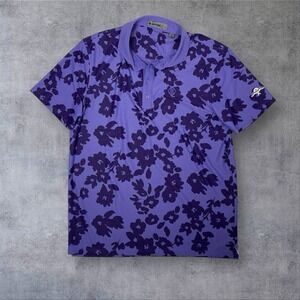 G/Fore Pique Purple Tonal Floral Golf Polo Mens L All Over Print Performance
